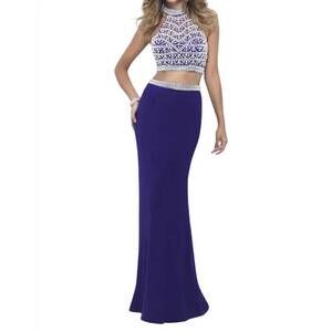 NEW BLUSH PROM pearl embellished two piece gown in violet/pearl